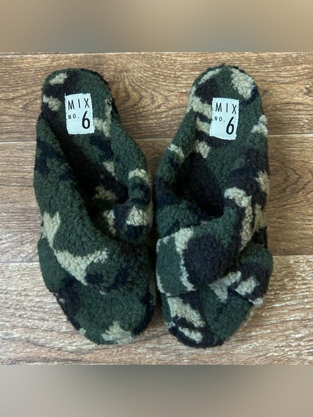 Mix No. 6 Women's Olive Green Camouflage Fleece Crossband Slippers